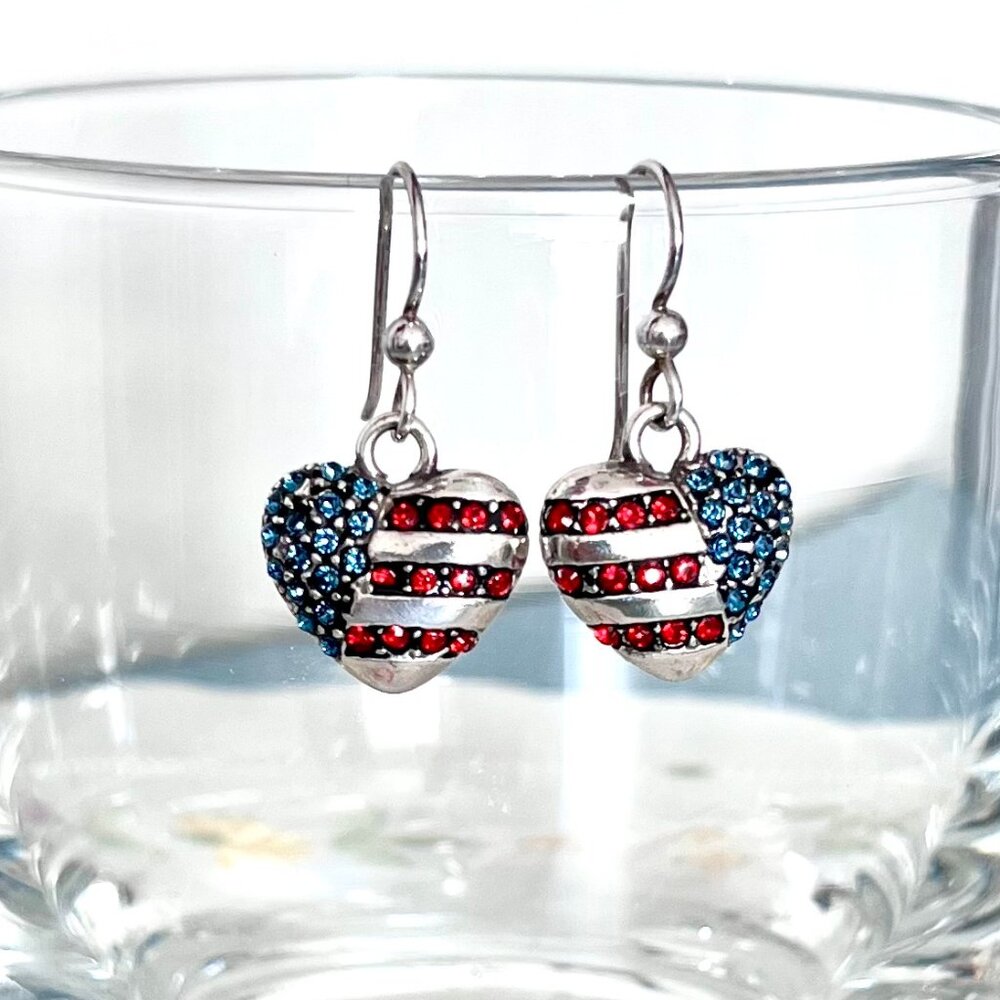 Brighton Crystal American Flag Heart Earrings